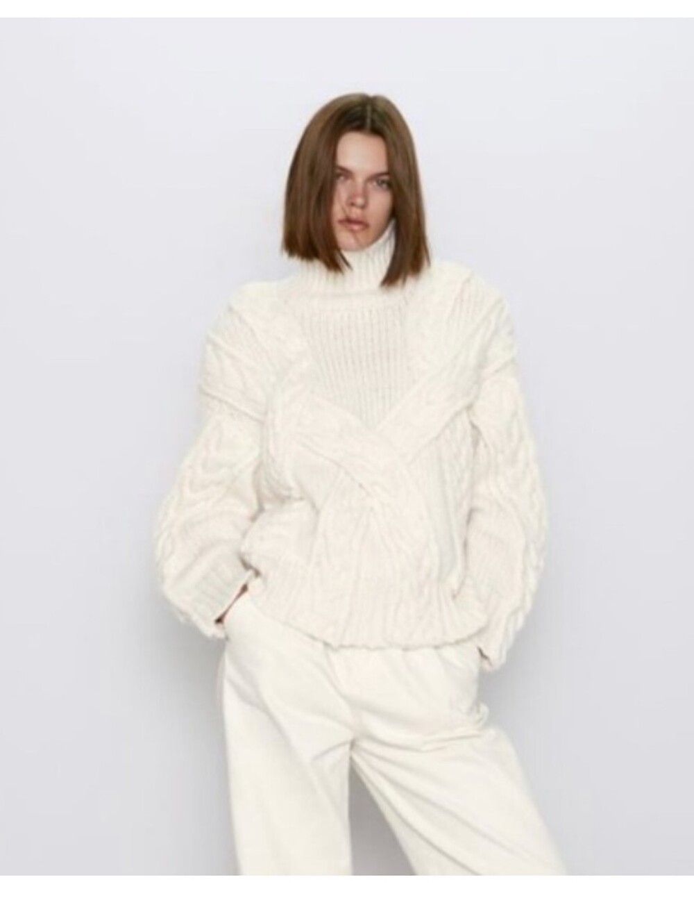 ZARA Cream Cable Knit Turtleneck Sweater - Women's Sweater